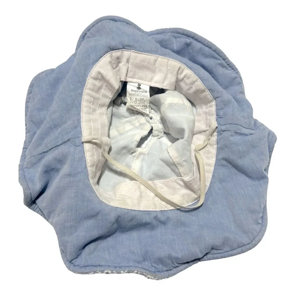 Happyland Baby Sun Hat Blue White Eyelet Flower Adjustable Rim Toddler 18 24 M